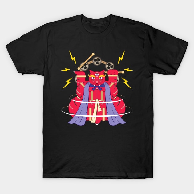 Bakeneko with Raijin drums T-Shirt by Mako Design 